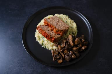 Meat pie with mushrooms and cauliflower rice with cilantro