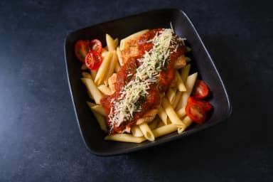 Chicken in paprika sauce with pasta