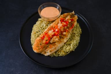 Breaded fish with cilantro rice